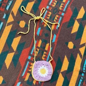 Handmade Crochet purple belt bag / crossbody bag with white and Yellow Flower